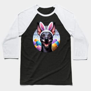 Xoloitzcuintli Celebrates Easter with Bunny Ear Headband Baseball T-Shirt